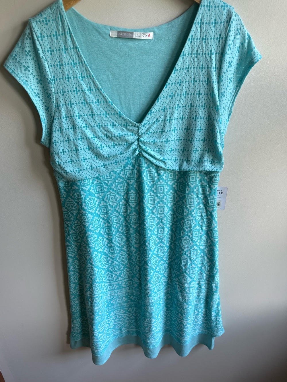 Athleta Dhara Turquoise Blue Cap Sleeve V Neck Short Dress, size xl new!